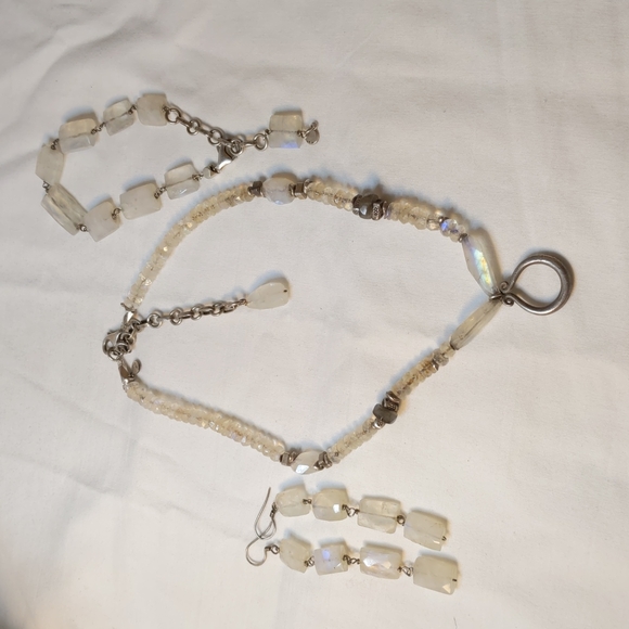 Rainbow moonstone bracelet earrings necklace set sterling silver signed … - Picture 4 of 12